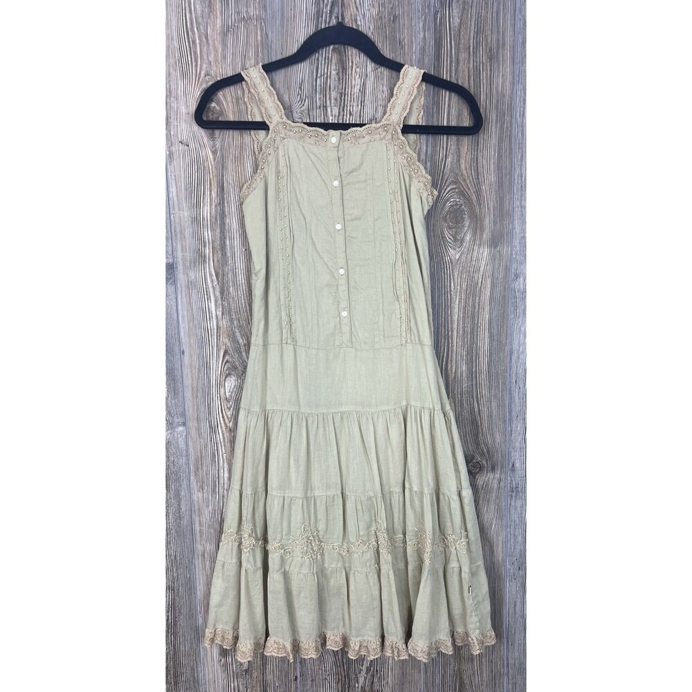 Cherise Girls 16 Dress Green Crochet Trim Ruffle Hem Sleeveless Boho CottageCore
